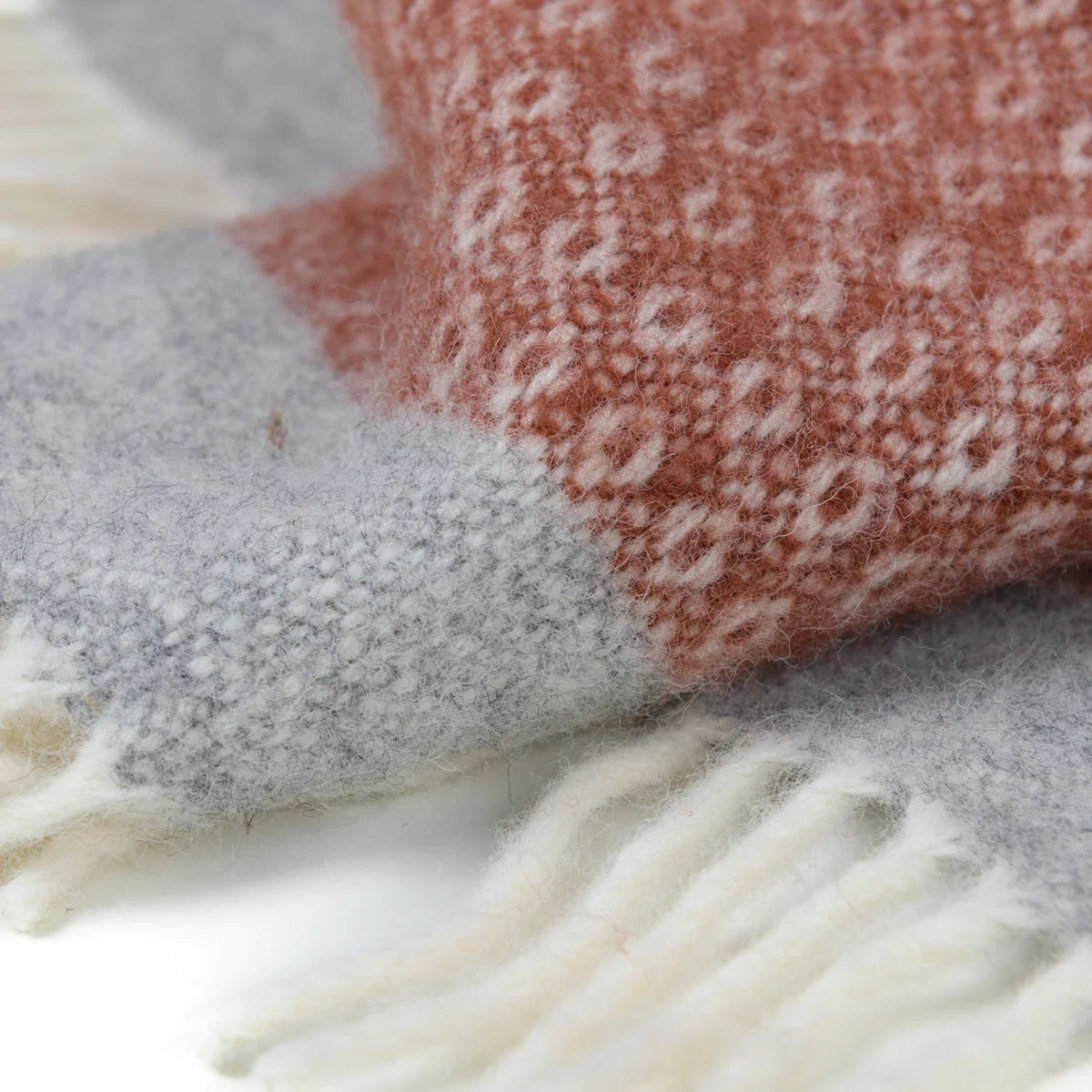 Blanket Organic Lambswool Knitted Texture With Fringed Edge