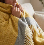 Blanket Organic Lambswool Knitted Texture With Fringed Edge