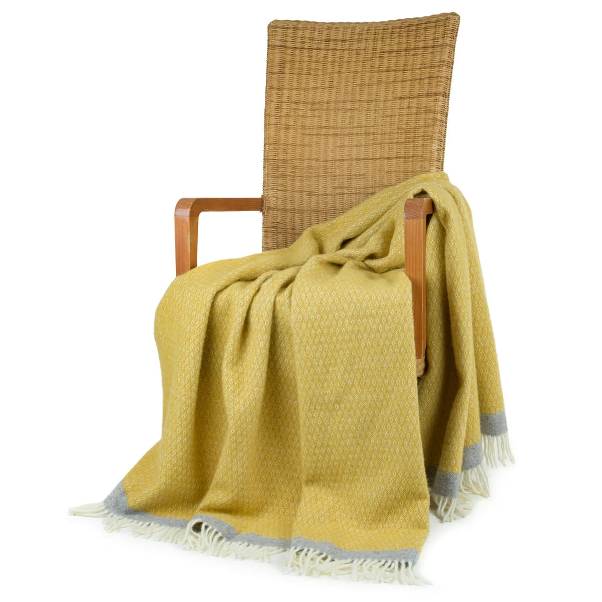 Blanket Organic Lambswool Knitted Texture With Fringed Edge