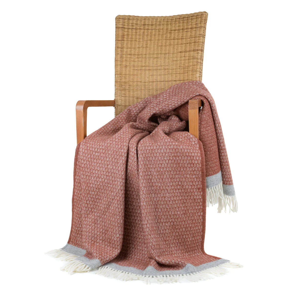 Blanket Organic Lambswool Knitted Texture With Fringed Edge