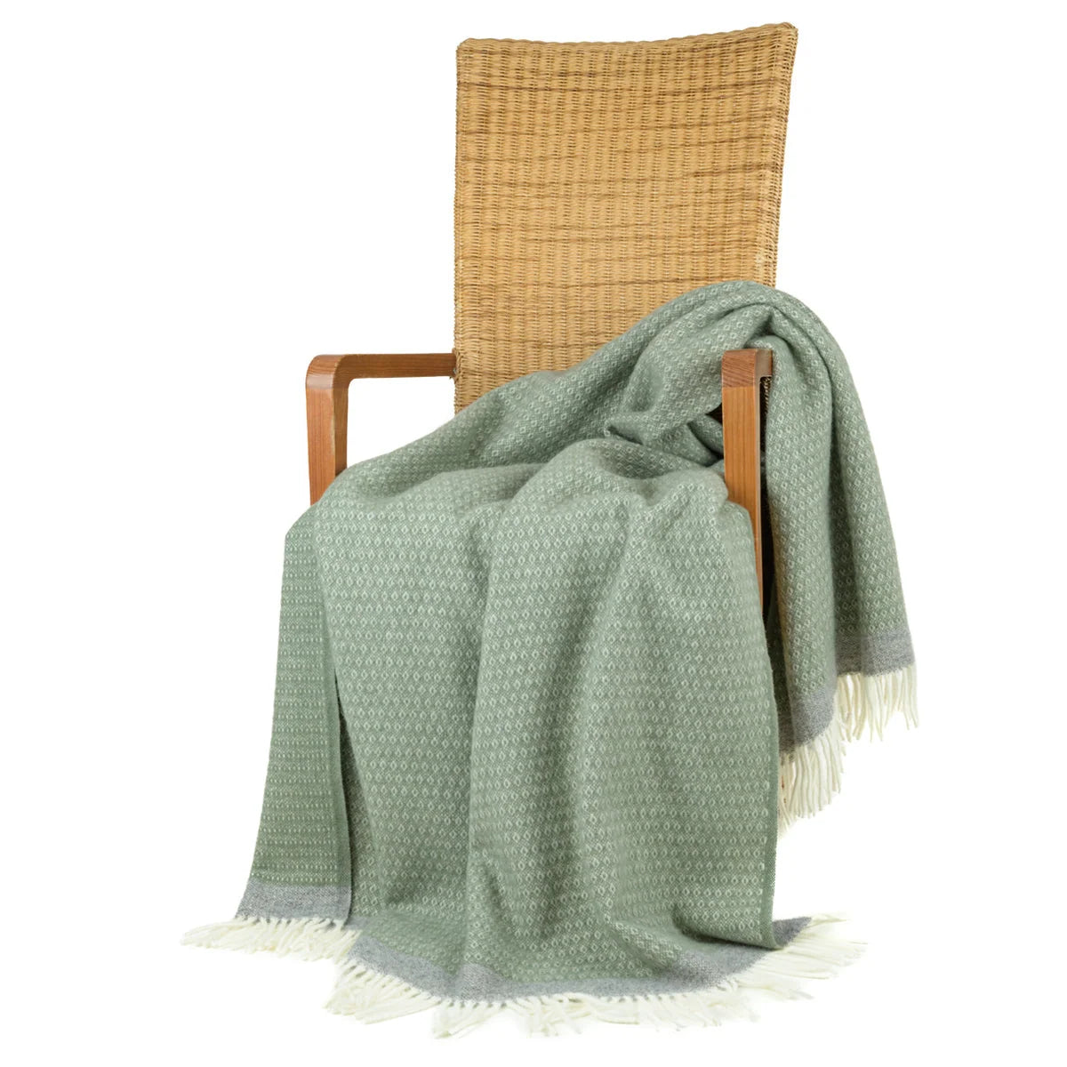 Blanket Organic Lambswool Knitted Texture With Fringed Edge
