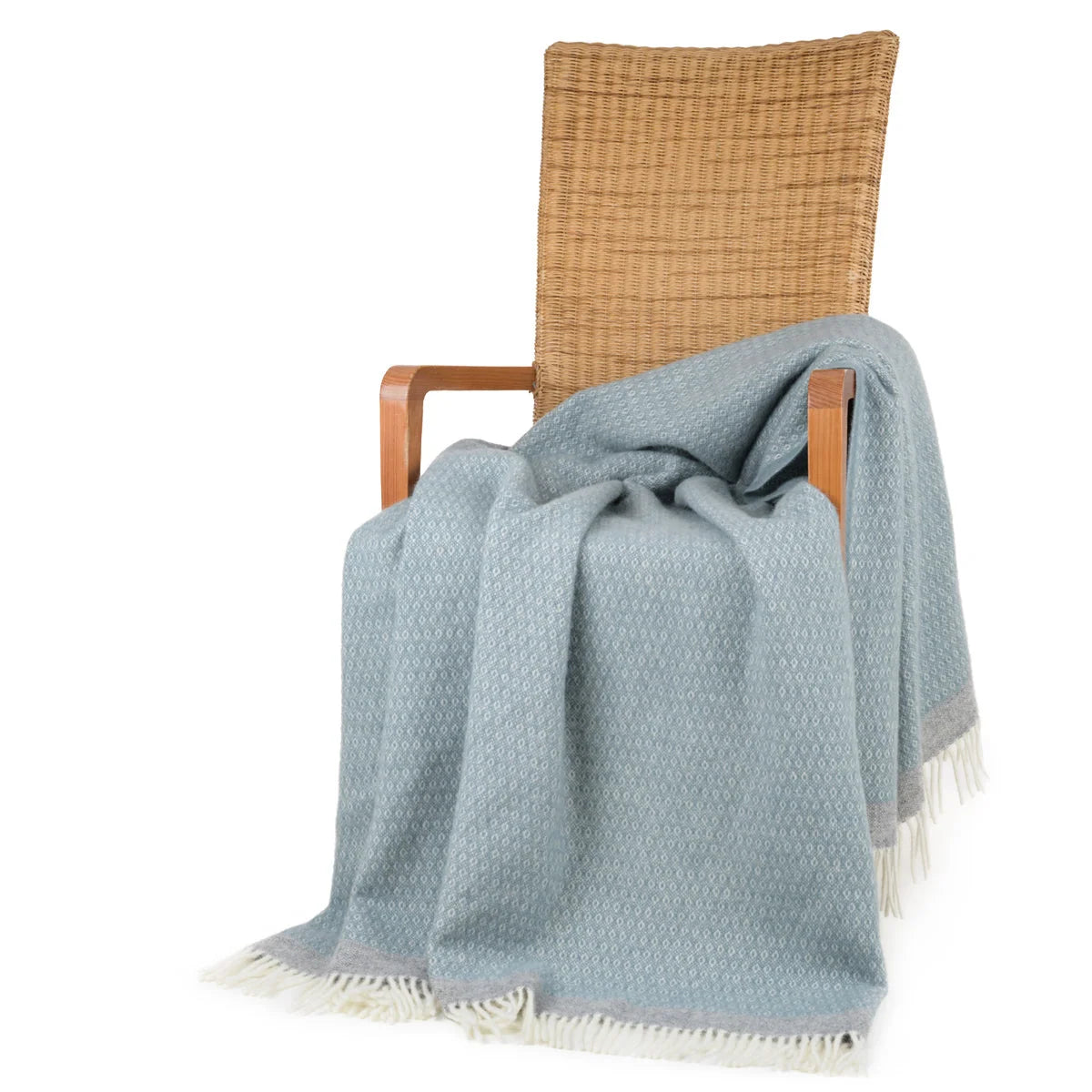 Blanket Organic Lambswool Knitted Texture With Fringed Edge