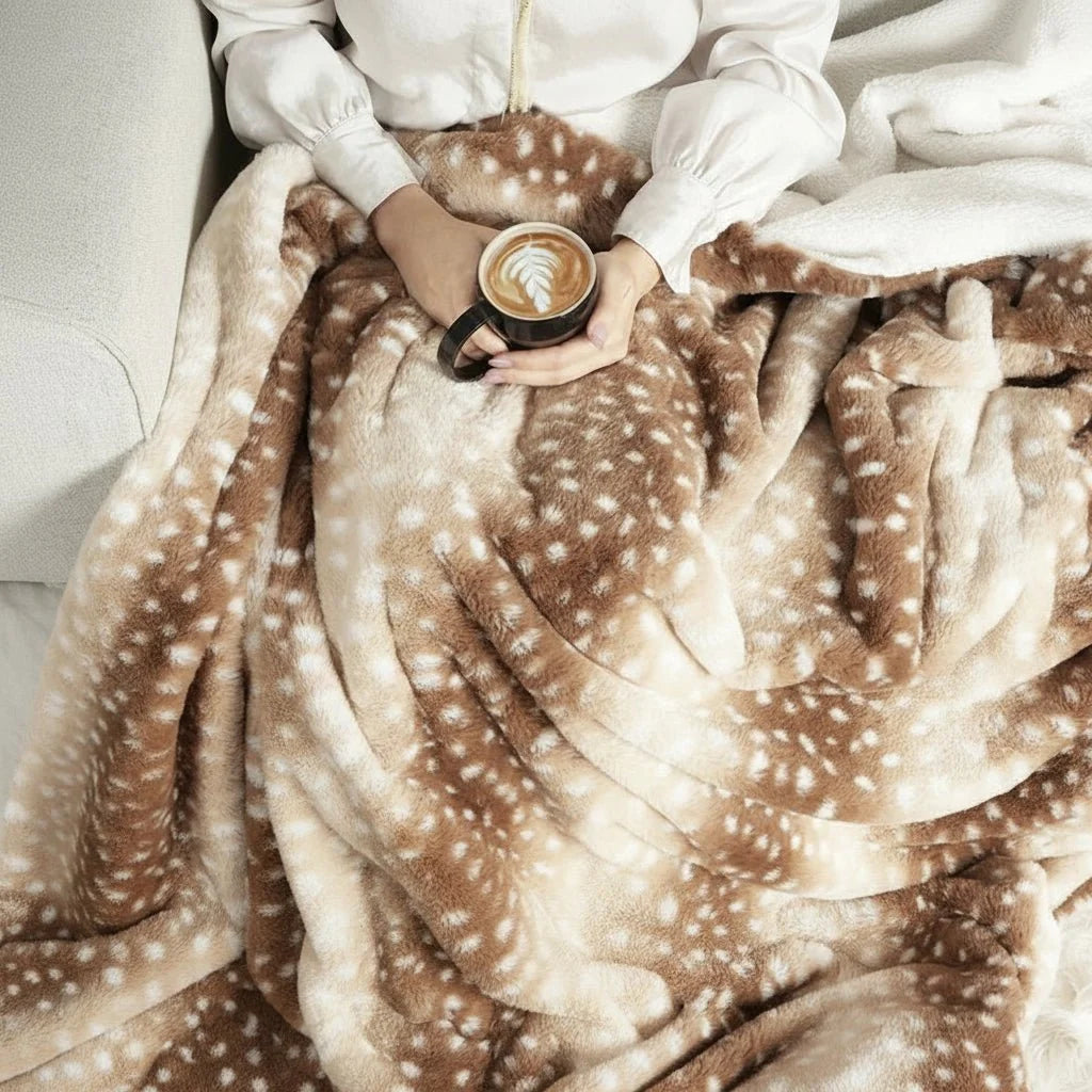 Blanket Reversible Faux Fur Deer Pattern