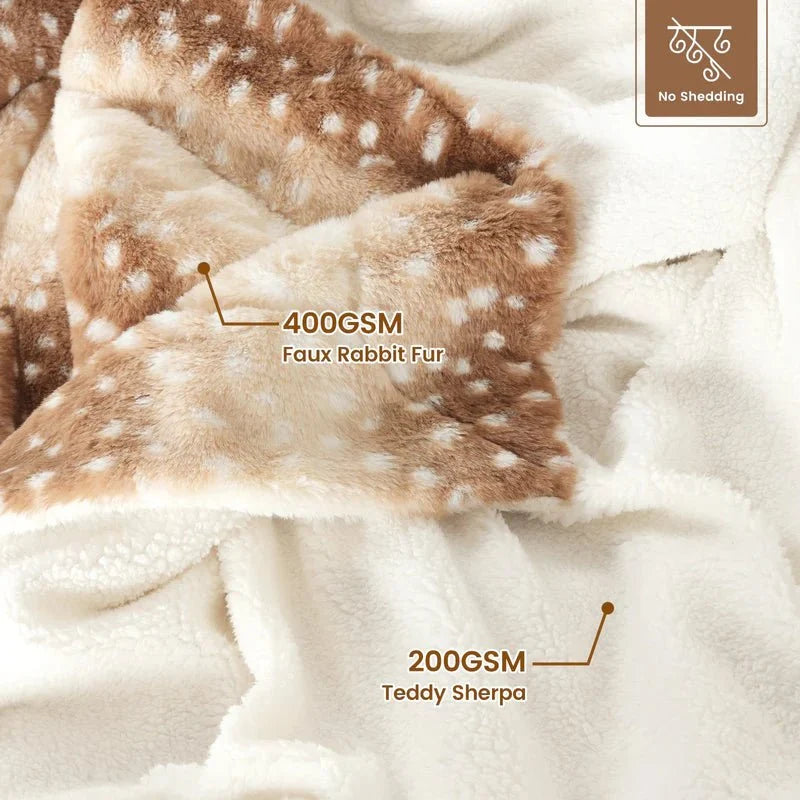 Blanket Reversible Faux Fur Deer Pattern