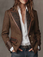 Blazer Herringbone Pattern Paisley Lapels Two-Button