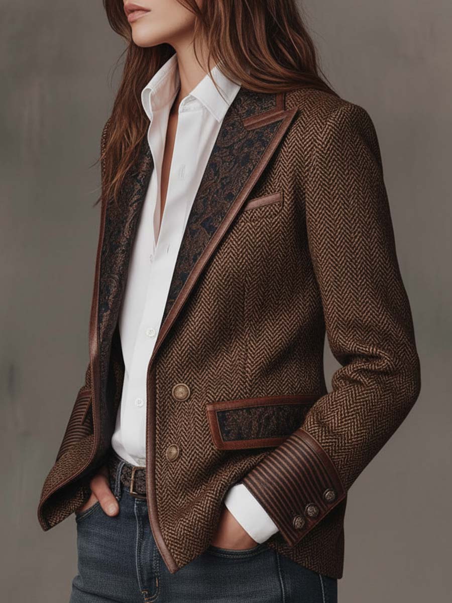 Blazer Herringbone Pattern Paisley Lapels Two-Button