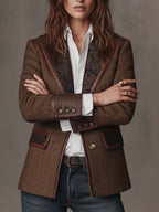 Blazer Herringbone Pattern Paisley Lapels Two-Button