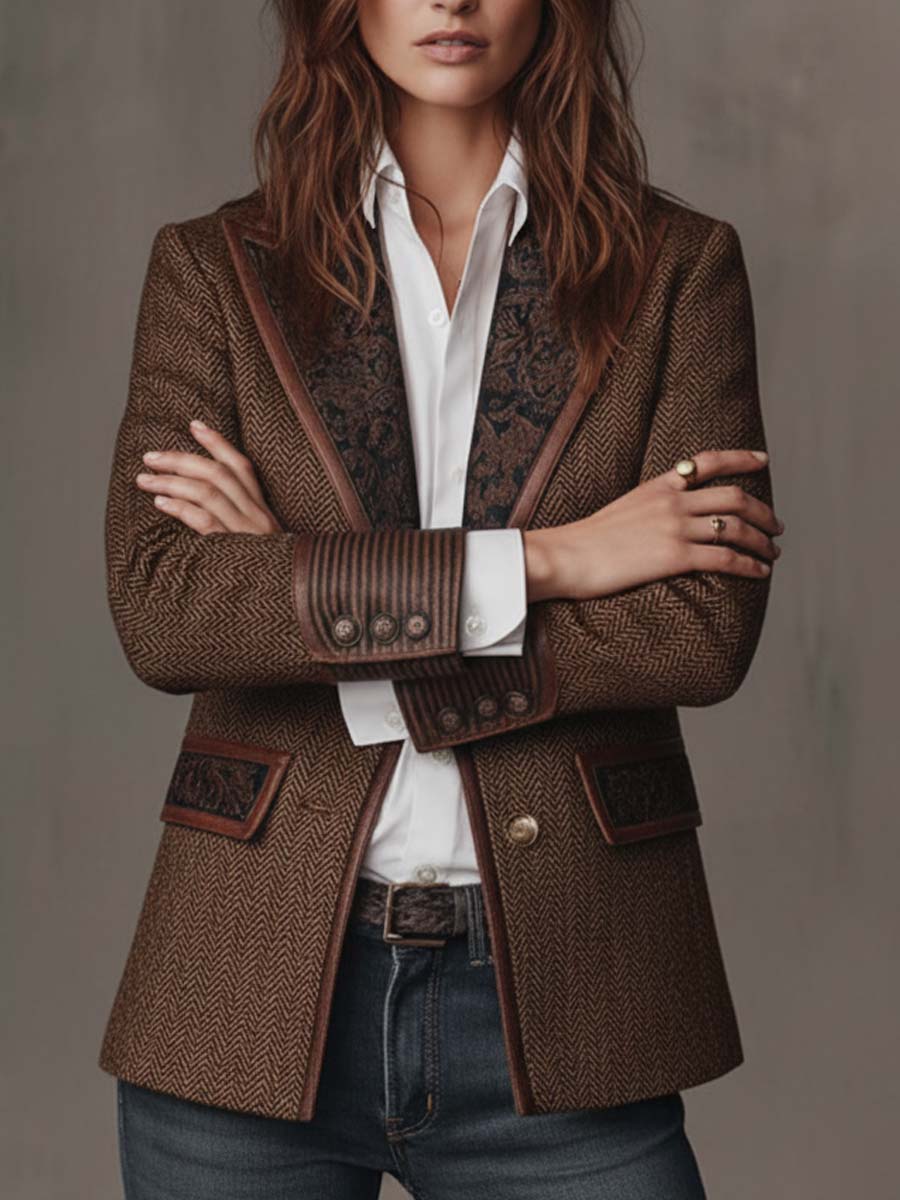 Blazer Herringbone Pattern Paisley Lapels Two-Button