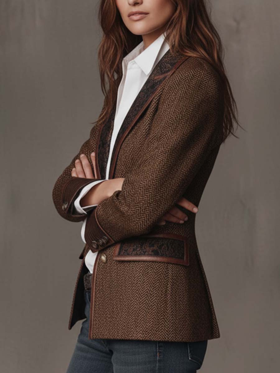 Blazer Herringbone Pattern Paisley Lapels Two-Button