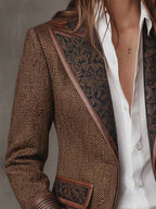 Blazer Herringbone Pattern Paisley Lapels Two-Button