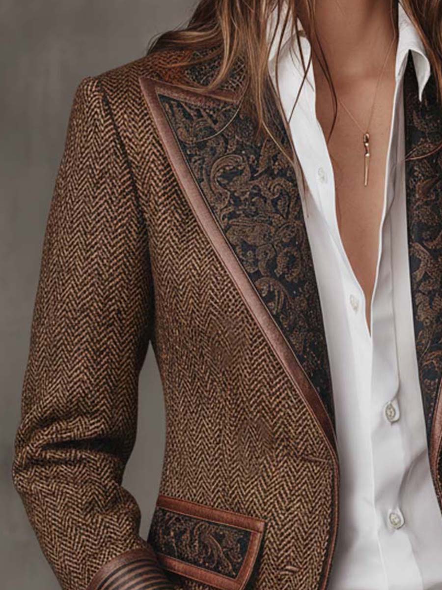 Blazer Herringbone Pattern Paisley Lapels Two-Button