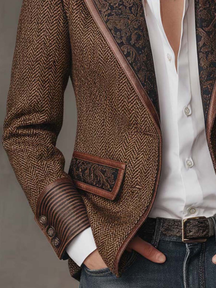 Blazer Herringbone Pattern Paisley Lapels Two-Button