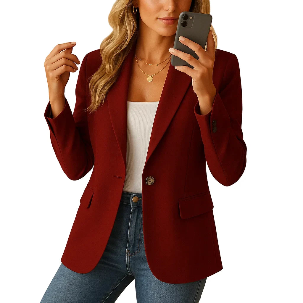 Blazer Single-Breasted Notch Lapel & Flap Pockets