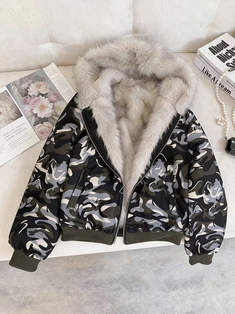 Bomber Jacket Faux Fur Cozy Warmth Non-Stretch Fit