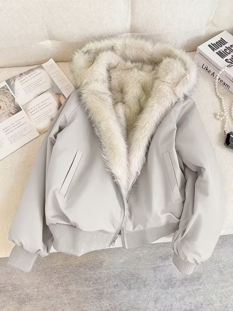 Bomber Jacket Faux Fur Cozy Warmth Non-Stretch Fit
