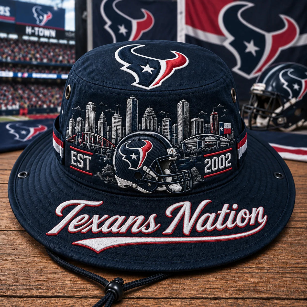 Boonie Hat Football Graphic Wide Brim Adjustable Chin Cord