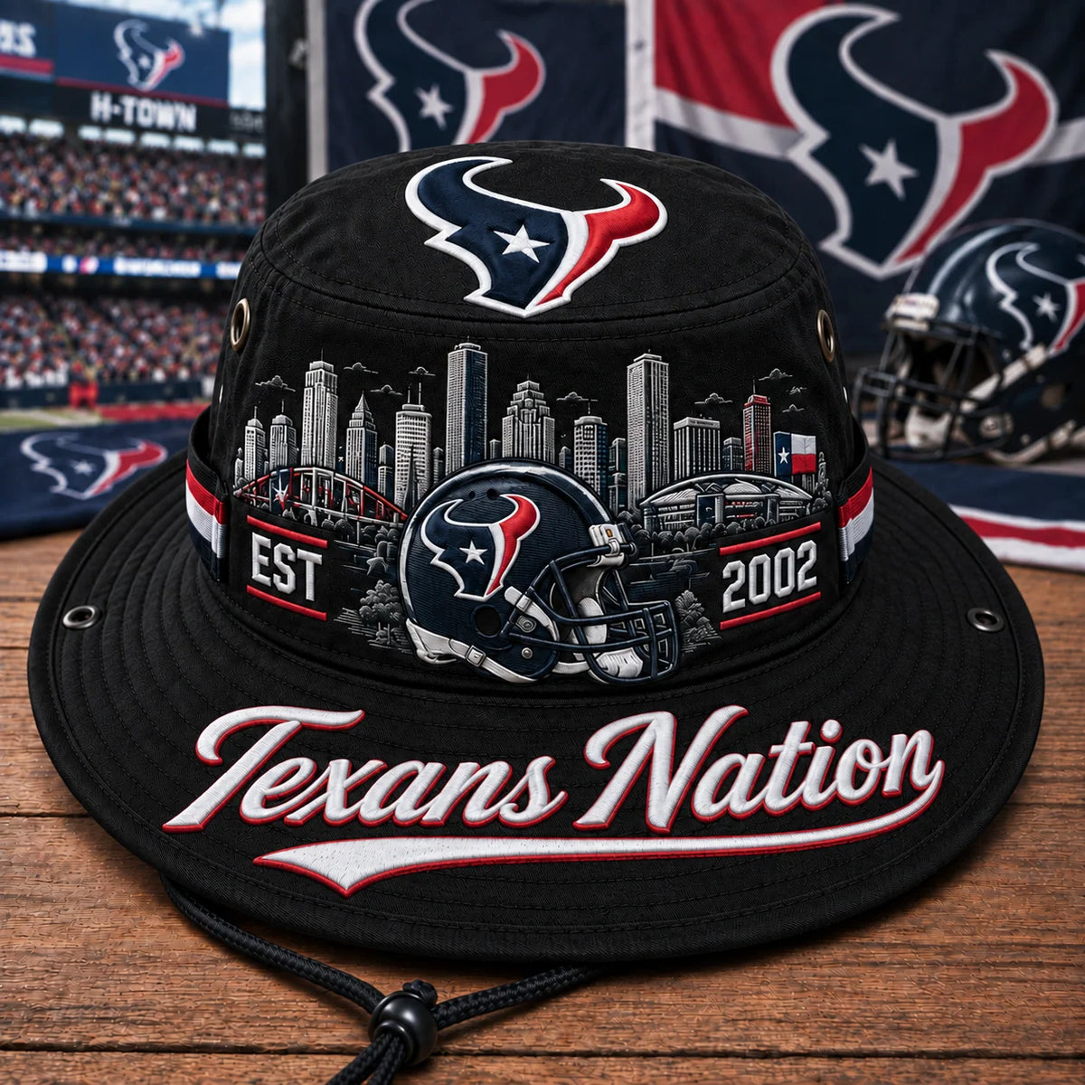 Boonie Hat Football Graphic Wide Brim Adjustable Chin Cord