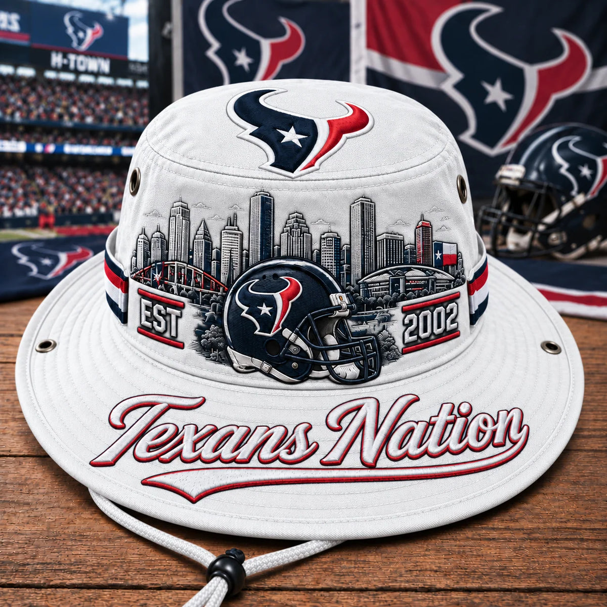 Boonie Hat Football Graphic Wide Brim Adjustable Chin Cord