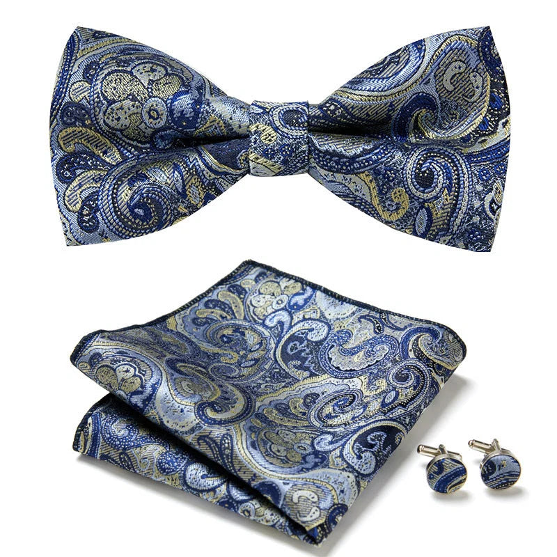 Bow Tie Set Hand-Sewn Polyester Pocket Square & Cufflinks