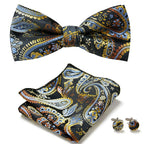 Bow Tie Set Hand-Sewn Polyester Pocket Square & Cufflinks