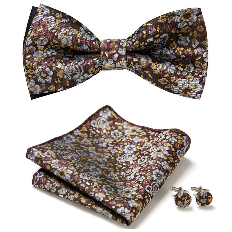 Bow Tie Set Hand-Sewn Polyester Pocket Square & Cufflinks