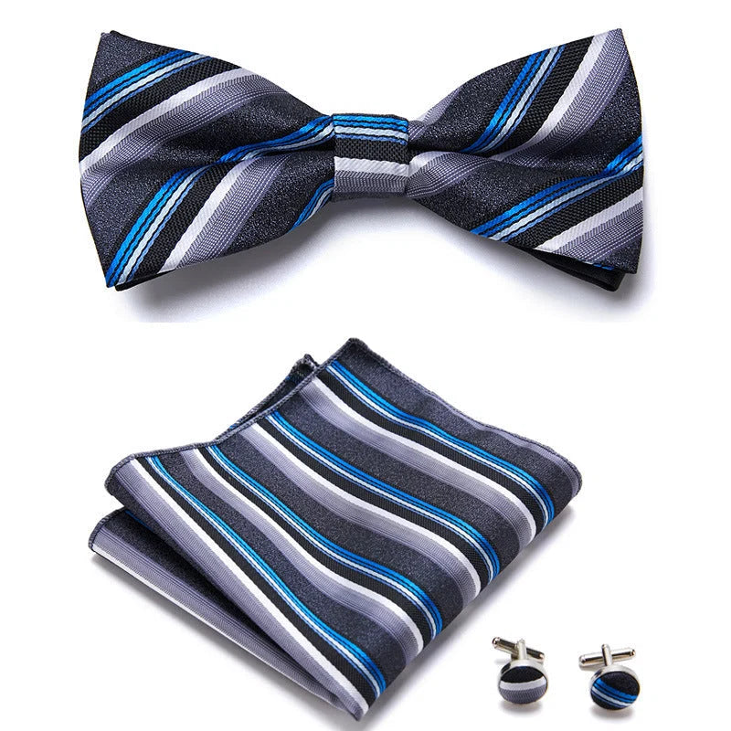 Bow Tie Set Hand-Sewn Polyester Pocket Square & Cufflinks