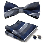 Bow Tie Set Hand-Sewn Polyester Pocket Square & Cufflinks