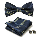 Bow Tie Set Hand-Sewn Polyester Pocket Square & Cufflinks