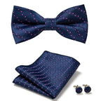 Bow Tie Set Hand-Sewn Polyester Pocket Square & Cufflinks