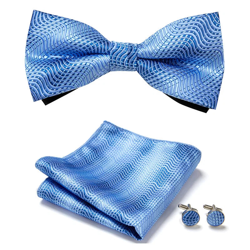 Bow Tie Set Hand-Sewn Polyester Pocket Square & Cufflinks