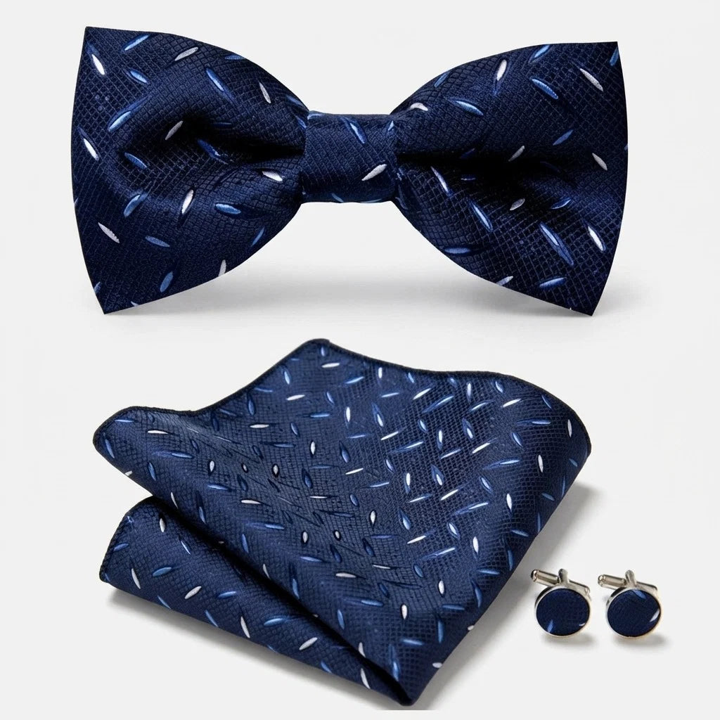 Bow Tie Set Hand-Sewn Polyester Pocket Square & Cufflinks
