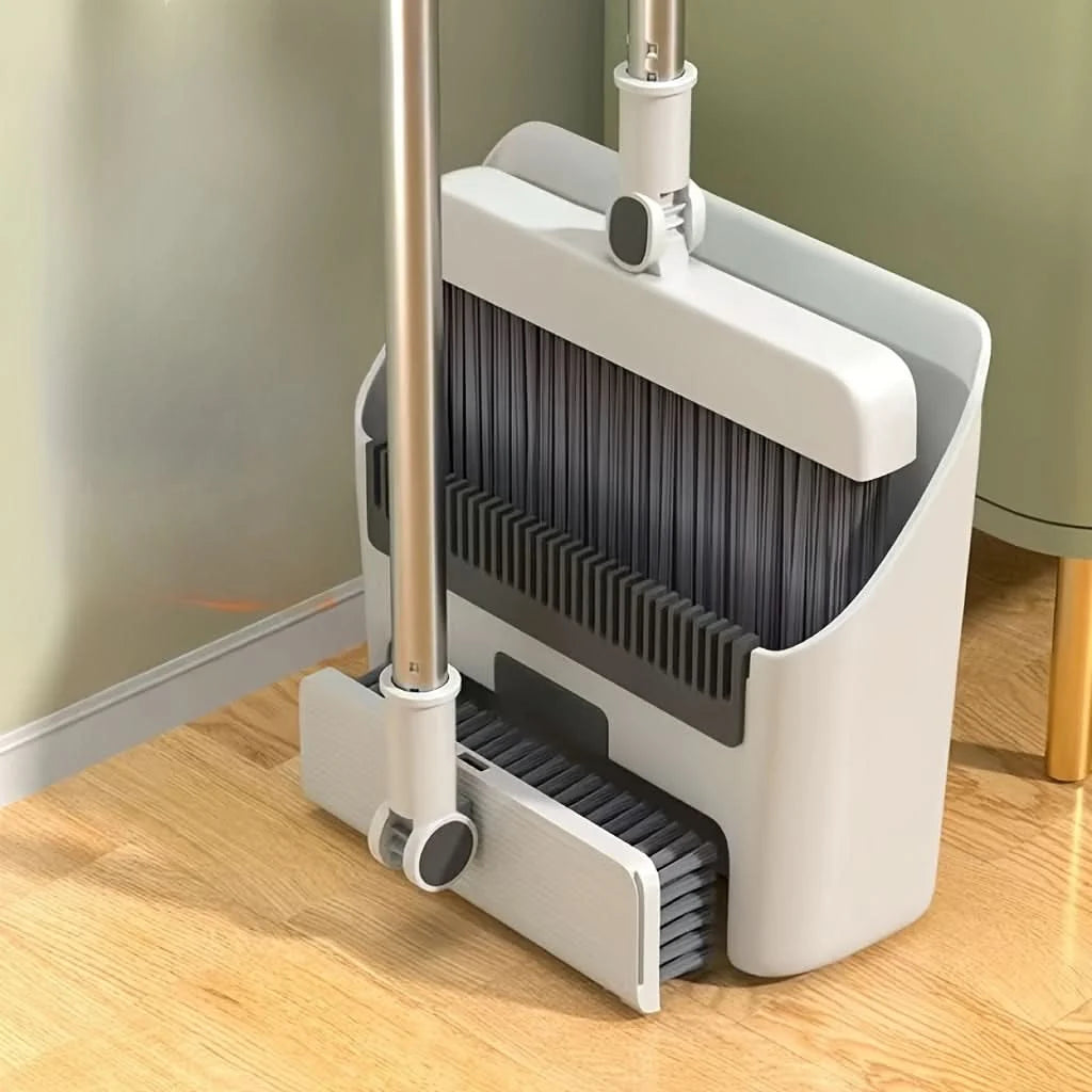 Broom And Dustpan Set Space-Saving Anti-Stick Soft Bristles
