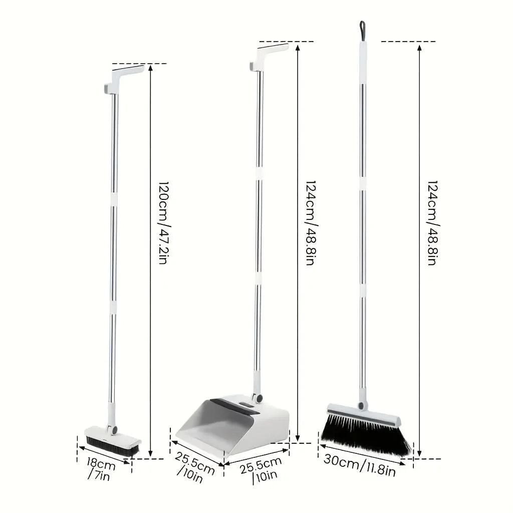 Broom And Dustpan Set Space-Saving Anti-Stick Soft Bristles