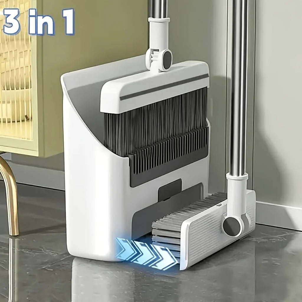 Broom And Dustpan Set Space-Saving Anti-Stick Soft Bristles