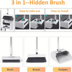 Broom And Dustpan Set Space-Saving Anti-Stick Soft Bristles