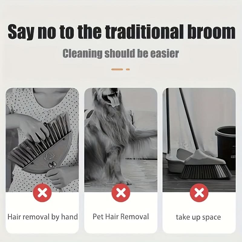 Broom And Dustpan Set Space-Saving Anti-Stick Soft Bristles