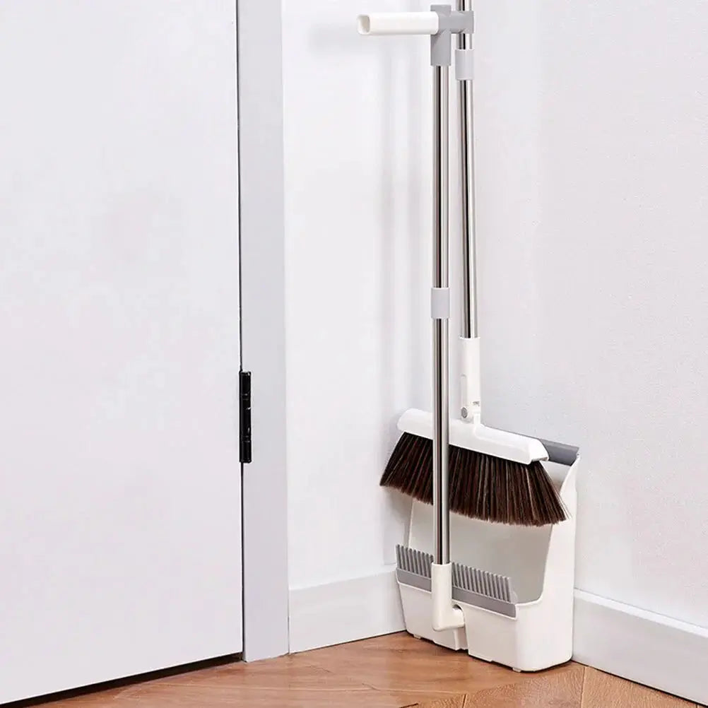 Broom & Dustpan Set Wide Brush Adjustable Stainless-Steel Handle