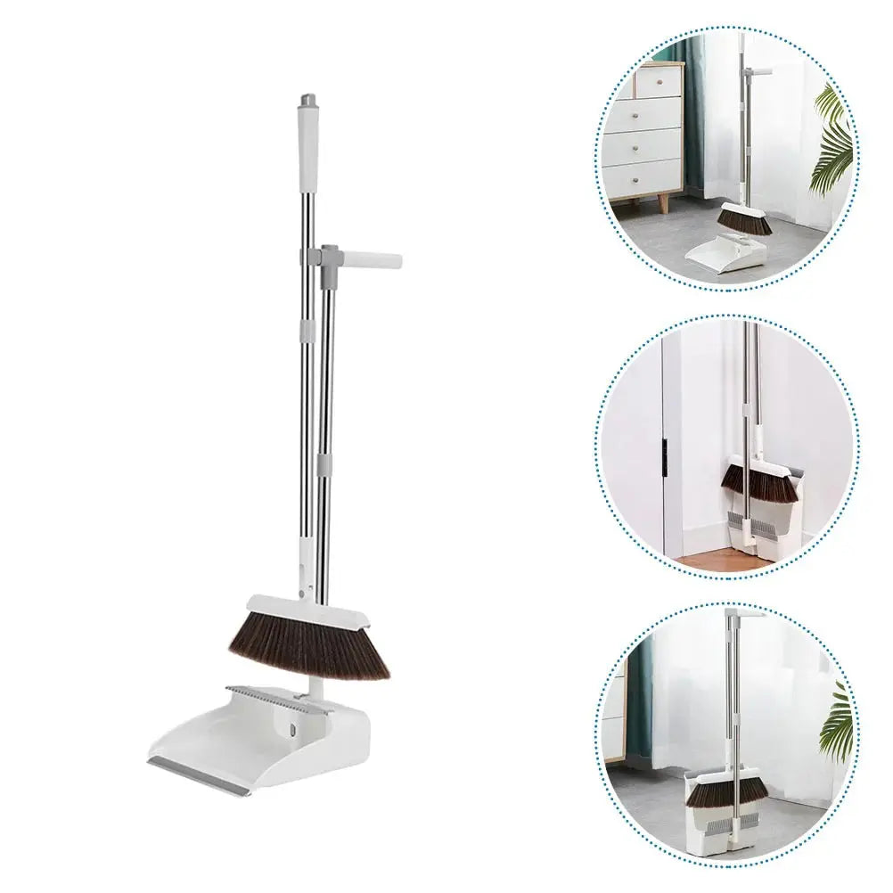 Broom & Dustpan Set Wide Brush Adjustable Stainless-Steel Handle