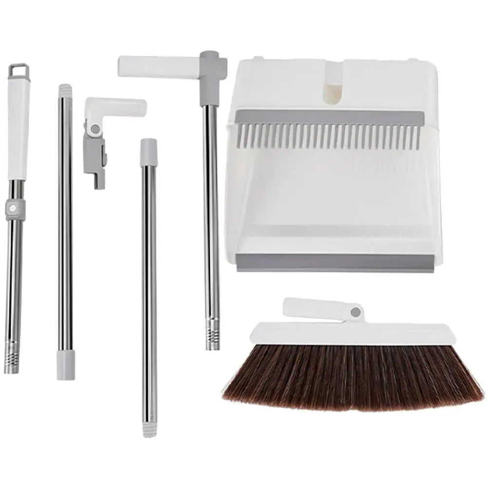 Broom & Dustpan Set Wide Brush Adjustable Stainless-Steel Handle