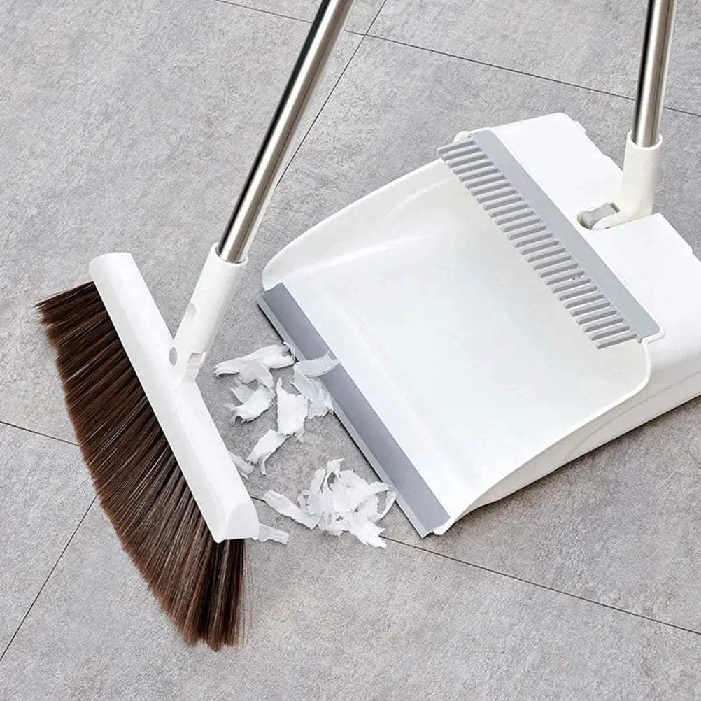 Broom & Dustpan Set Wide Brush Adjustable Stainless-Steel Handle