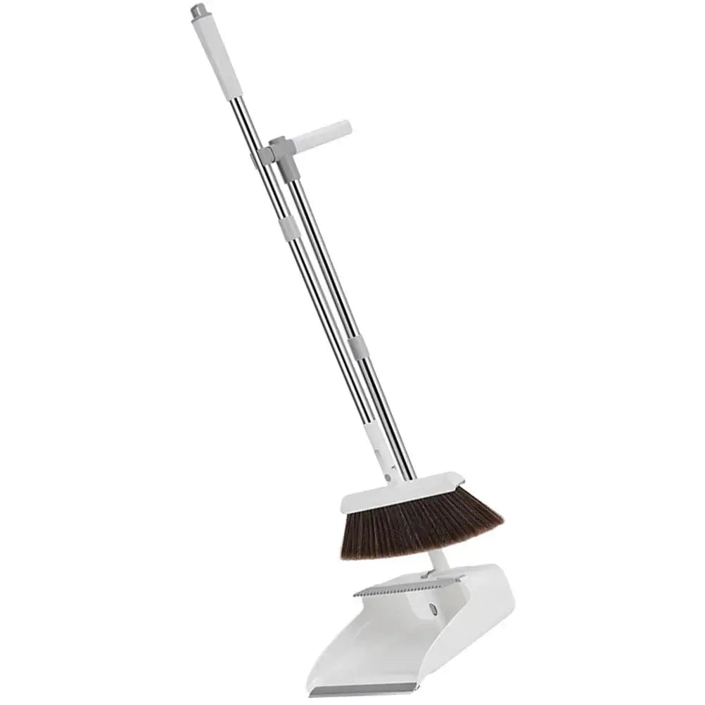 Broom & Dustpan Set Wide Brush Adjustable Stainless-Steel Handle