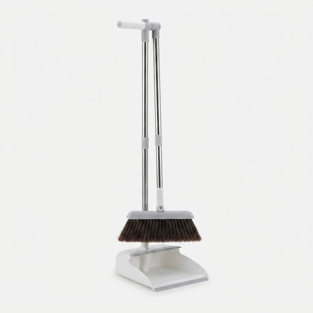 Broom & Dustpan Set Wide Brush Adjustable Stainless-Steel Handle