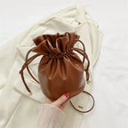Bucket Bag Faux Leather Drawstring Adjustable Shoulder Strap