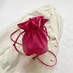 Bucket Bag Faux Leather Drawstring Adjustable Shoulder Strap