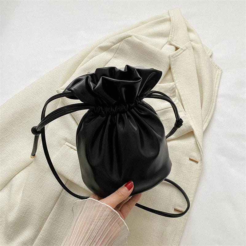 Bucket Bag Faux Leather Drawstring Adjustable Shoulder Strap