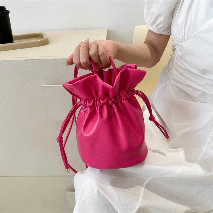 Bucket Bag Faux Leather Drawstring Adjustable Shoulder Strap