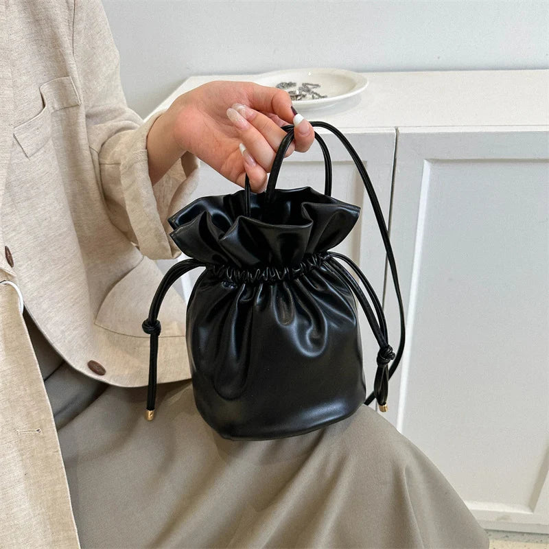 Bucket Bag Faux Leather Drawstring Adjustable Shoulder Strap