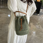 Bucket Bag Woven Drawstring Closure Shoulder Strap