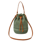 Bucket Bag Woven Drawstring Closure Shoulder Strap