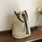 Bucket Bag Woven Drawstring Closure Shoulder Strap